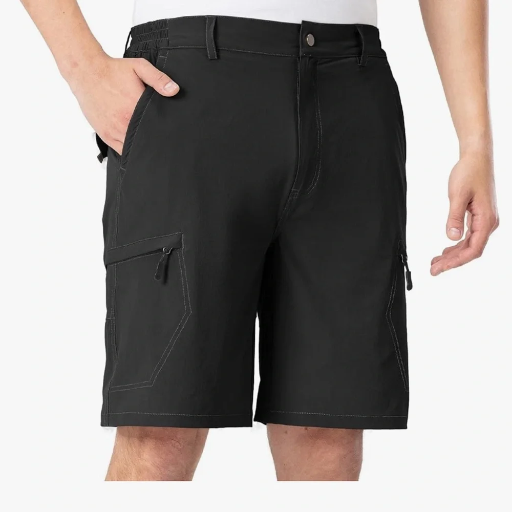 Stretch Cargo Shorts Mens 30 Black Lightweight Hiking Outdoor 6 Pocket Quick Dry - Picture 2 of 5